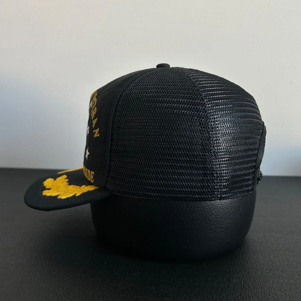 Vintage 80s WWII Veteran Trucker Hat Cap Snap Back Adjustable Black Military USA